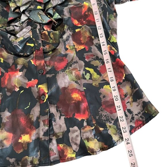 Harve Bernard Dark Autumn Floral Button Up Blouse Tiered Ruffle Grunge Fairycore - Picture 7 of 8